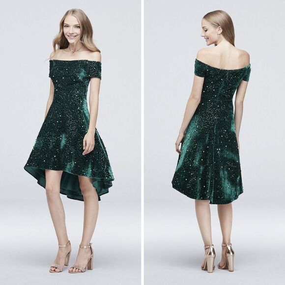 NEW MORGAN & CO‎ Green Sequined Hi-lo Velvet Fit + Flare Dress , 18W - Picture 1 of 16